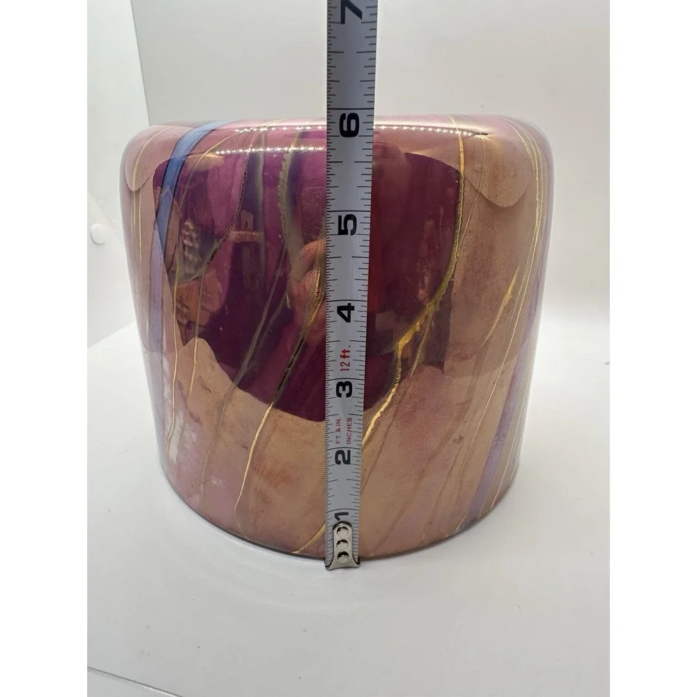Hand Painted Ceramic Tissue Box Cover 24K Gold Accents Purple Art Pottery‎